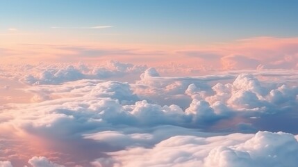 Poster - Beautiful aerial view above clouds at sunset. Flying above clouds