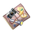 © Ekaterina - Watercolor vintage camera diary and compass composition isolated on white.