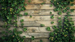 green clover frame on wooden table for St Patricks day background with copy space - AI Generated 