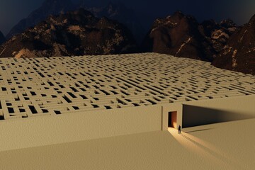 Man and his labyrinth. 3D render
