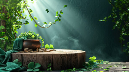 Wall Mural - natural scene for products showcase for St Patrick's day background - AI Generated