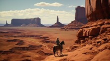 A Person Riding A Horse On A Dirt Road Surrounded By Rocky Hills