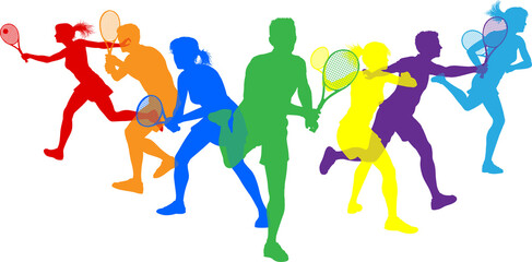 Poster - Silhouette Tennis Players Silhouettes Concept