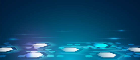 Leinwandbilder - Modern science vector presentation. Abstract hexagons, futuristic concept. Data transfer and protection, internet communication on a blue background. High computer technology design.