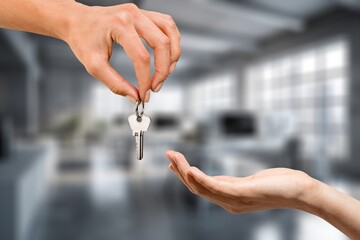 Poster - Officer gives keys from the house to client, real estate