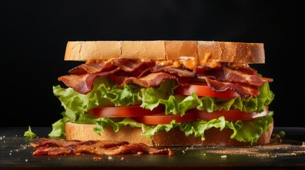 Poster - A close-up realistic photo of a classic BLT sandwich on a white background Generative AI
