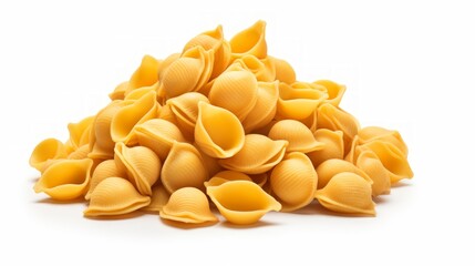 Poster - A close-up realistic photo of a heap of orecchiette pasta on a white background Generative AI