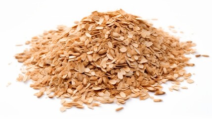 Poster - A small heap of spelt flakes captured in a close-up realistic photo against a white background Generative AI