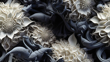 Botanical Abstract Background with Enigmatic Volumetric Florals.