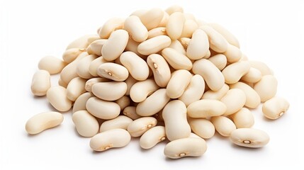 Poster - A small pile of navy beans showcased in a close-up realistic photo against a white background Generative AI