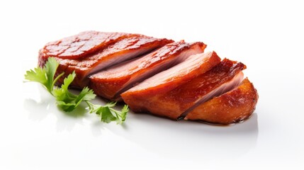 Aufkleber - Close-up realistic photo featuring a tender duck breast piece against a white background Generative AI