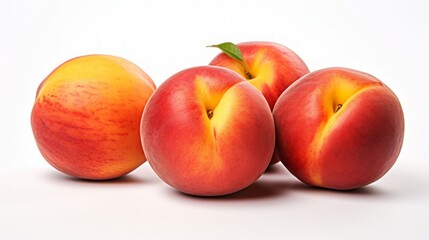 Poster - Close-up realistic photo featuring three juicy nectarines on a white background Generative AI