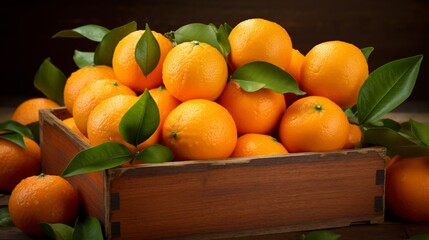 Aufkleber - Close-up realistic photo of a box filled with juicy oranges and tangerines Generative AI