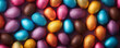 Colourful background of chocolate easter eggs collection banner, Easter concept 