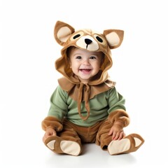 Poster - Stock image of a toddler in a themed costume on a white backdrop Generative AI