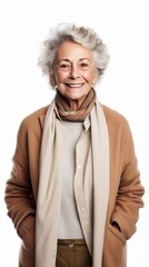 Aufkleber - Stock image of an elderly woman in casual attire on a plain white background Generative AI