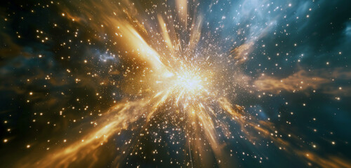 Wall Mural - digital space background. a fiery burst of energy in the center. outer space with stars