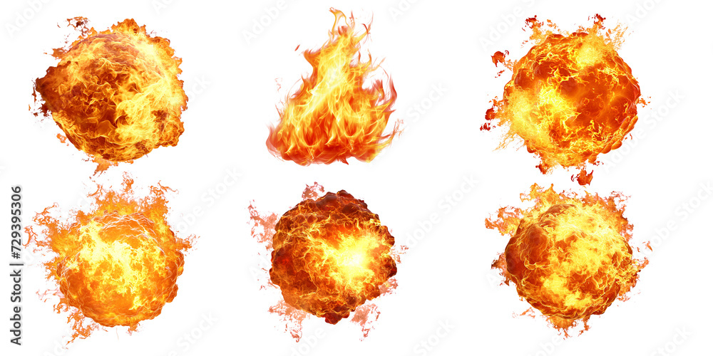 Set of fireball effects on transparent background Stock Illustration ...
