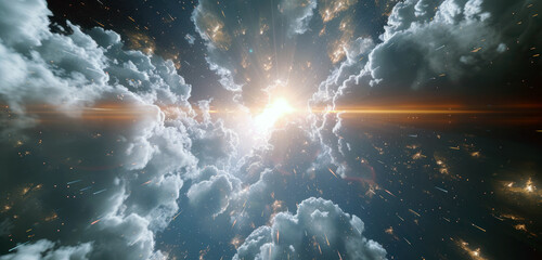 Wall Mural - space digital light tunnel background. background with stripes and dots of motion and energy