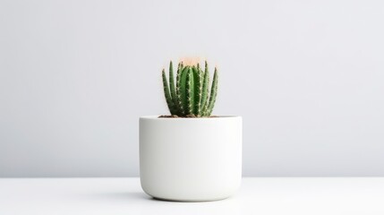Wall Mural - Cactus in a pot on a white background. Minimal style.