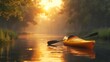 Solo kayak adventure on a serene lake early in the morning mist