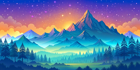 Wall Mural - Spectacular mountain scenery with both a sunset and sunrise casting their warm glow over the landscape