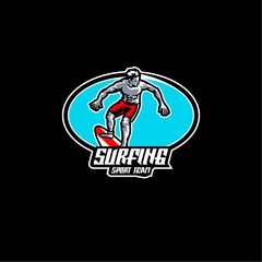 Wall Mural - Illustration Vector Surfing Sport Logo Design.