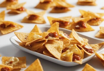 Flying mexican nachos chips isolated on white background