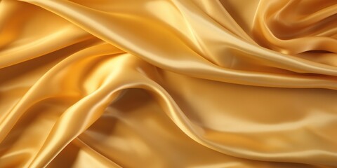 Wall Mural - Golden Satin Fabric Flowing with Folds. Gold Cloth Background. Generative AI