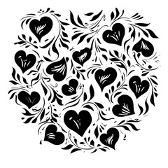 Wall Mural - heart, love, valentine, vector, floral, ornament, illustration, decoration, shape, design, flower, wedding, symbol, pattern, card, art, pink, swirl, holiday, curl, day, element, tattoo, romance, 