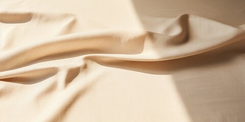 Wall Mural - Linen Fabric With Morning Sun Light, Beige Folded Bed Sheets. Natural Textile. Generative AI