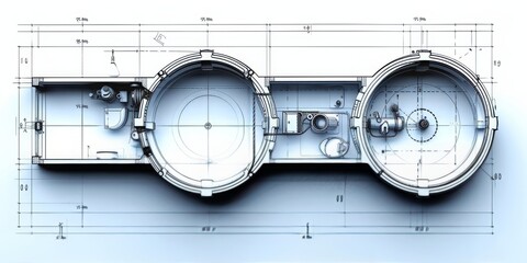 Aufkleber - Blueprint of Innovation: A Detailed Engineering Drawing Laying the Groundwork for Future Architectural and Mechanical Creations, Generative AI
