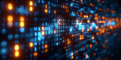 Leinwandbilder - Digital Data Stream: A Vivid Display of Binary Code Illustrating the Flow of Information in the Realm of Cyber Technology, Generative AI