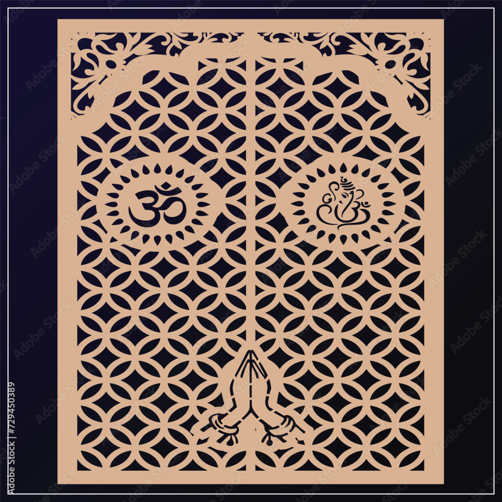 Octagonal Jali Frame เวกเตอร์ Stock Om Jali design used for temples, Mandir. Om acrylic jali ...