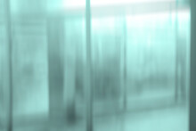 Empty Blur White Corridor Hallway Of Modern White And Blue Office Building Room With Entrance Door Business Blur Background