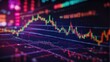 © Tehmas - Financial graph with up trend line candlestick chart in stock market on neon color Widescreen background