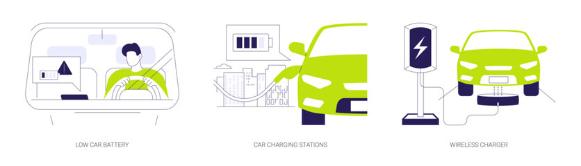 Wall Mural - Electric automobile charging abstract concept vector illustrations.