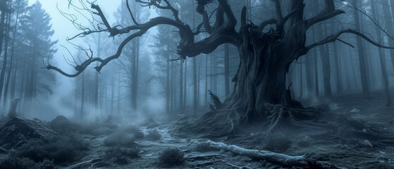 Wall Mural - misty forest in the fog