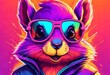 Neon squirrel with sunglass for t shirt design, gaming logo, poster, banner