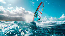 A Sleek Windsurfing Board Slicing Through The Waves The Windsurfer Skillfully Navigating The Sea With Speed And Agility.
