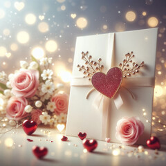 Wall Mural - Background with envelope and hearts. AI 