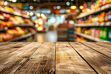 Wall Mural - Wooden shelf in store with many items on it.