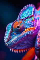 Poster - Close up of blue red and green lizard with pink nose.