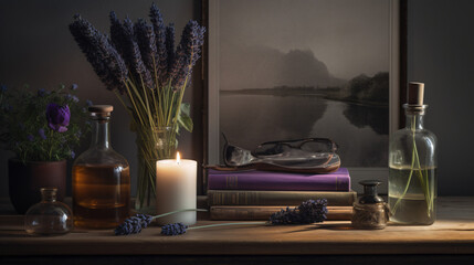 Poster - lavishly arranged lavender bouquet placed in an antique vase