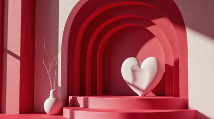 Wall Mural - Valentine Day abstract composition with heart in 3D style