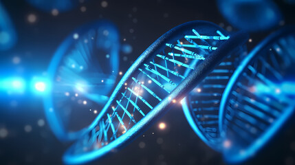 3D rendering genetic diagram of human DNA under microscope