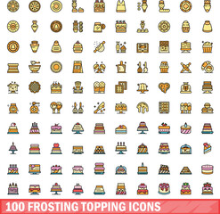 Poster - 100 frosting topping icons set. Color line set of frosting topping vector icons thin line color flat on white