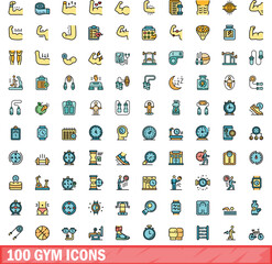 Poster - 100 gym icons set. color line set of gym vector icons thin line color flat on white