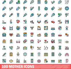 Poster - 100 mother icons set. color line set of mother vector icons thin line color flat on white