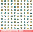 © ylivdesign - 100 online shopping icons set. Color line set of online shopping vector icons thin line color flat on white